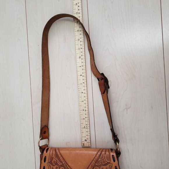 Vintage Hand Tooled Genuine Leather Purse Flower Design Caramel Colour C… - Picture 11 of 12